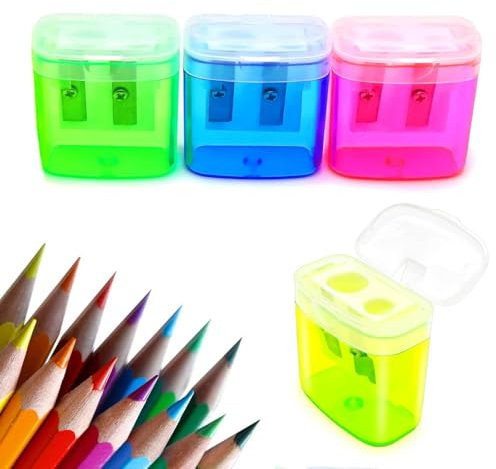 MtnLaur Temperamatite, 4 Pezzi Temperino con Serbatoio, Colori Temperamatite, Doppi Fori Temperino Temperini Portatile per Bambini Studenti Adulti, per Scuola Ufficio Casa Studio Artistico ed Esterno