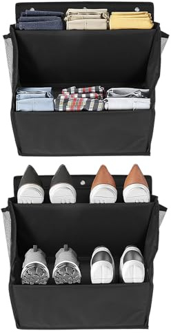 PCXWTLN 2 Stück Schuhregal Wandmontage, Schuhregal Wand mit Haken, Schuhorganizer Hängend Schwarz Schuhhalter Wand mit Großen,Tiefen Taschen für Schlafsaal Home Wohnmobil Schlafzimmer