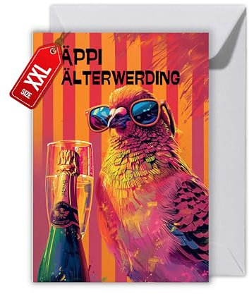 WBdesignz Humorvolle Geburtstagsgruß - Häppi Älterwerding Lustige Geburtstagskarte mit Umschlag für Freunde und Familie Bunte Geschenkkarte (XXL DIN A4)