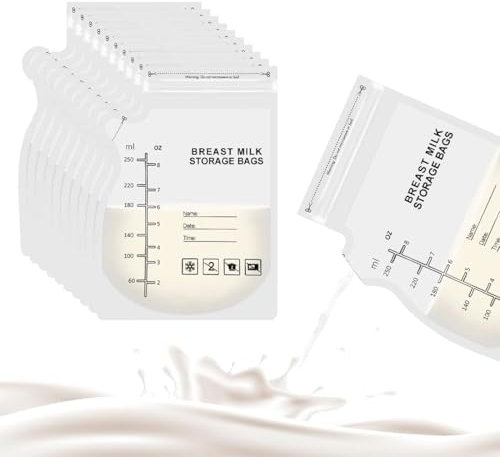 OUDQFCJ 50 Stück Muttermilch Aufbewahrung Bag, Vorsterilisiert, Auslaufsichere Milchbeutel, Muttermilchbeutel (250ml)