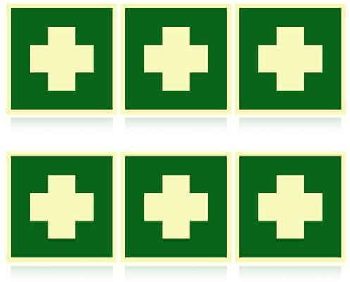 6 señales de primeros auxilios, pegatinas de primeros auxilios, señales de rescate, primeros auxilios, PVC, botiquín de primeros auxilios, señales de seguridad para interior y exterior (12 x 12 cm)