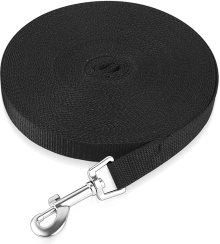 Schleppleine 15m für Hunde, 15m Hundeleine mit D-Karabiner, Wasserdicht Laufleine für Hundes, Nylon Lange Hundeleine Ausbildungsleine für Kleine bis Große Hunde(Schwarz)