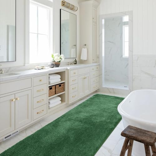 SOANNY Dark Green Bath Mat, Large Shower & Tub Runner Bathmat Rug, Non-Slip, Machine Washable, Absorbent, Soft Plush Floor Mat for Hallway Kitchen Entryway Laundry Bedside Patio Door, 60 x 120 CM