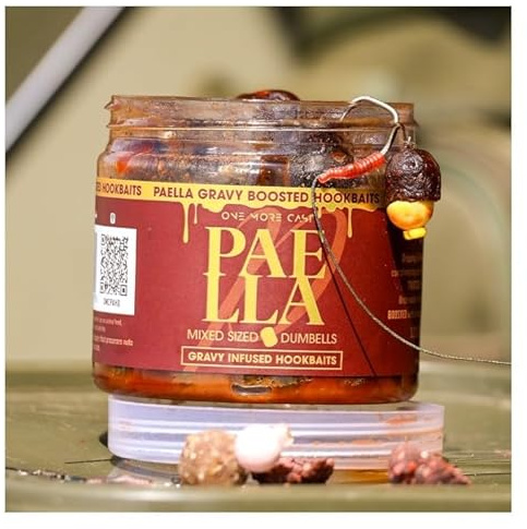 OMC Paella Gravy Infused Hookbaits - 12x16mm & 14x18mm Dumbells | Spicy Savoury Carp Hookbaits with Meat, Shellfish, Squid and Krill Attractors
