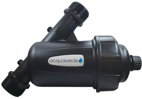 acquaverde | Filtro in Linea 3/4 per Irrigazione, Cartuccia Rete in Acciaio Inox 120 Mesh (130 micron), Attacchi Filettati Maschio, Tappo Svuota Residui Ispezionabile, Impianti Agricoli e Orto