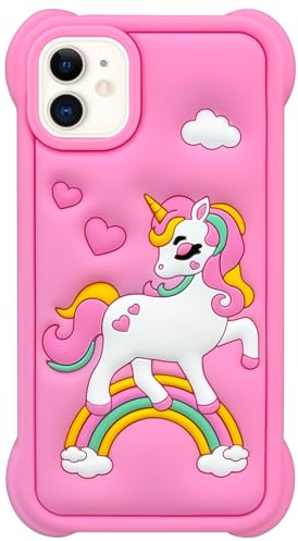 Mouzor Cute Pink Rainbow Unicorn Phone Case Compatible with iPhone 11 case, Horse Kawaii Animals 3D Cartoon Soft Silicone Heavy Duty Protection Case Cover for Girls Kids Women