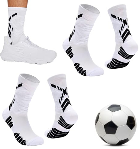 YOFDAL 2 Paar Fußball Socken Herren Grip Football Socks Anti-Rutsch Fußballsocken Sportsocken Für Basketball Laufen Pilates Yoga, Weiß