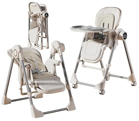 Veitoalioy 2-in-1 Dining Mode und Swing Mode Baby Hochstühle, Multifunktional Baby-Hochstuhl Kleinkind-Esszimmerstuhl, Faltbar Umwandelbar mit 6 Verstellbaren Höhen und 3 Liegepositionen (8128 White)