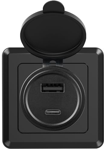 RVSPARK USB Steckdose 12v Wohnmobil, Aluminium PD3.0 30W & QC3.0 18W USB-A/C Dual-Port-Ladebuchse, 12v USBC Steckdose mit Schwarzer Blende, ideal für Wohnmobile, Boote, Wohnwagen (1 Stück)