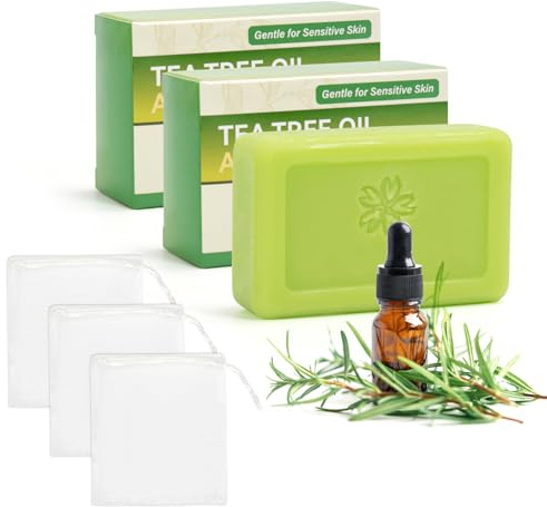 3 PCS Tea Tree Antifungal Soap Bar, Tea Tree Oil Soap for Face Body Hand | Fights Acne, Relieves Fungal Skin, Controls Oil, Clears Pores, Prevents Breakouts, Soothes Fresh Skin (3, Green-B)