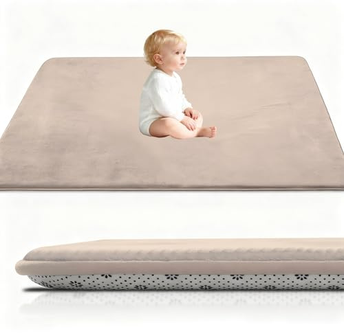 Stqyeiw 3cm Dicke Krabbelmatte Baby, Spielmatte Baby 200 x 300 cm Hellbraun Teppich für Kinderzimmer mit Memory-Schaum, Rutschfester Unterseite Krabbeldecke, Kinderteppich, spielteppich Kinder