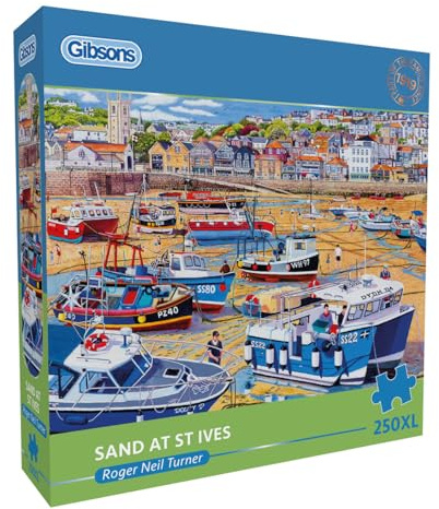Gibsons Sand at St Ives 250XL Piece Jigsaw Puzzle for Adults by Roger Turner - Extra Large Pieces - Cornwall Scenic Coastal Landscape – Premium Sustainable Puzzle Made in the UK/EU