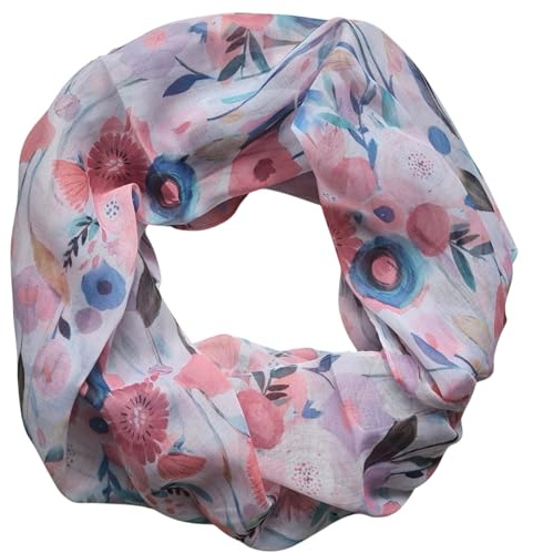 zarolo Damen Loop Schal, Schlauchschal mit Blumen, Schmetterlingen, Muscheln dünnes Halstuch, leichter Rundschal Tücher aus weicher Viskose/Baumwolle