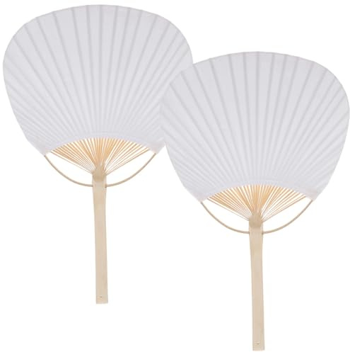 POPETPOP 2pcs Japanese Style Blank Uchiwa Paper Fans with Bamboo Handles, Double-sided DIY Painting Fans for ’ Handheld Graffiti, Performance, and Home Decoration