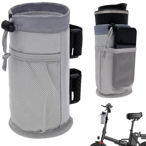 2 Pcs Bike Cup Holder with Mesh Pockets Universal Handlebar Drink Bottle Holder for Mountain Bike Scooter Folding Road Bikes Wheelchair