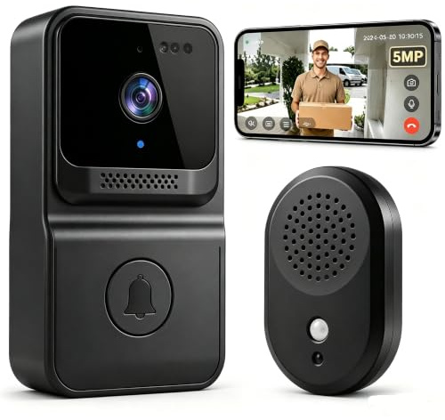 BLIAZAY 5MP High‑Resolution Wireless Doorbell | Low‑Energy Smart Doorbell with Indoor Receiver, Night‑Vision, Two‑Way Audio, IP Waterproof,Home Security Camera Doorbell