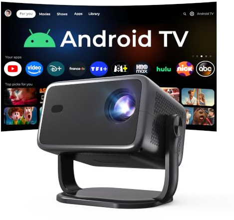 Smart Projector with Android 14 Hi-Res Audio, Native 1080P FHD 4K Supported