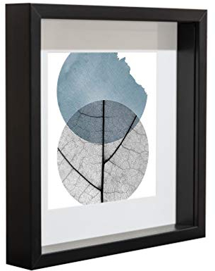 BD ART Box 3D Objektrahmen 23x23 Bilderrahmen mit Passepartout 13x13 cm, Quadratische Schwarz zum befüllen, tiefer für objekte 3 cm, für Wandbehang oder Desktop
