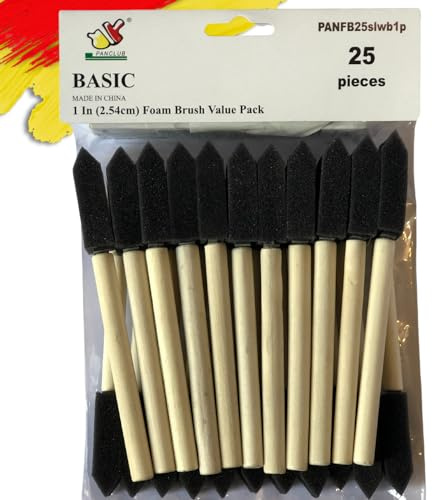 PANCLUB Foam Paint Brush Set 1 inch, 25 Pack with Wood Handles