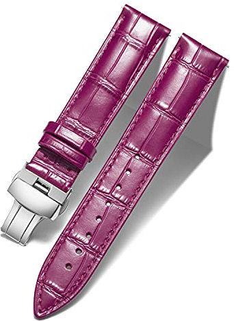BINLUN Leder Uhrenarmband Lederarmband Ersatz Uhrenarmbänder für Herren Damen mit Silber/Gold/Roségold Schmetterling Faltschließe 12-24mm(19mm Amaranth-Silber Schnalle)