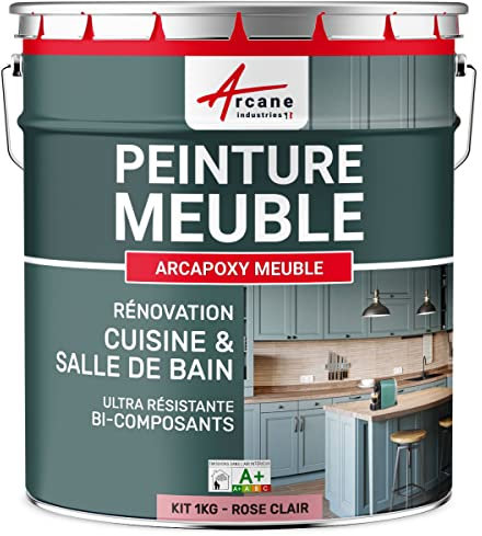 Peinture Meuble Cuisine, Salle de Bain - Résine Epoxy Bi-composant - ARCAPOXY MEUBLE - 1 kg (jusqu'à 12 m² en 2 couches) Rose Clair - RAL 3015 - ARCANE INDUSTRIES