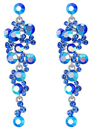 EVER FAITH Damen Ohrringe Kristall Hochzeit Party Bohemian Boho Blumen Kronleuchter lange Ohrhänger Blau Silber-Ton