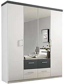 Rauch Möbel Rasa Schrank Drehtürenschrank, Eiche Sonoma / Weiß, 5-türig mit Spiegel und 6 Schubladen, inkl. Zubehörpaket Basic 3 Kleiderstangen 3 Einlegeböden, BxHxT 226x58x212 cm