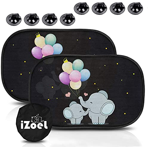 iZoeL Protector Solar Coche con Ventosa, Parasol Ventana Coche Niños, Película Protectora Solar para Ventana Lateral, Patrón Elefante para Bebé