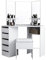 Wooden Corner Dressing Table Modern Vanity Makeup Desk Vanity Console Dresser Table with Stool 3 Mirrors and 5 Storage Drawers Bedroom Furniture (White)
