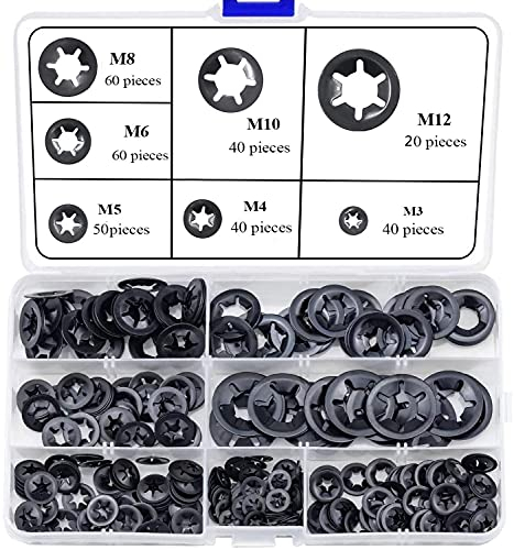 beihuazi® Innenzahn Sicherungsscheiben 310Stk Starlock Unterlegscheiben M3 M4 M5 M6 M8 M10 M12 Schnellverschluss Starlock Unterlegscheibe Sortiment