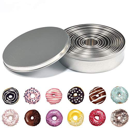 12 moldes redondos de acero inoxidable para tartas y galletas, utensilios de reposter¨ªa, anillos de metal para pasta fondant, donuts dulces, peine circular, cortador de galletas