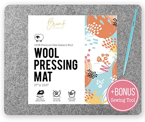 Briink Collective 100% New Zealand Wool Pressing Mat - Portable Ironing Board Quilting Supplies + Bonus Sewing Tool (17 x 13.5)