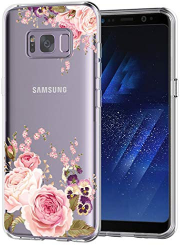 Yerebel Schutzhülle für Galaxy S8, niedliche Hülle, transparent, flexibel, TPU, weiches Gummi, Silikon, Handyhülle für Samsung Galaxy S8, Rosen-Blume