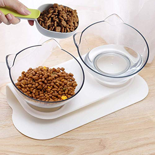 CawBing Raised Cat Bowl, 15° Tilted Design, BPA Free, Double Bowls with Stand, Anti Vomiting, 6.7 oz, Transparent