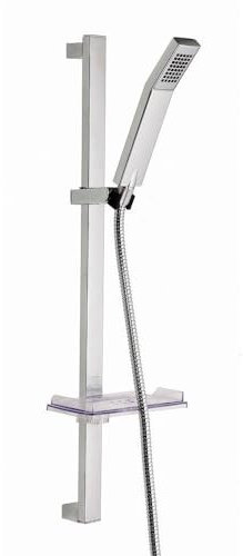 Asta Saliscendi Doccia Stile Quadrato – Completa di Doccetta Anticalcare e Flessibile 150 cm, Design Moderno, Regolabile in Altezza, Finitura Cromata