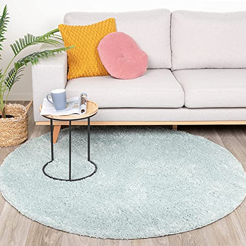 FRAAI | Home & Living Teppich Hochflor Rund - Lofty Hellblau Türkis - Einfarbig - Modern, Skandinavisch - Wohnzimmer, Esszimmer, Schlafzimmer - Fellteppich - Carpet