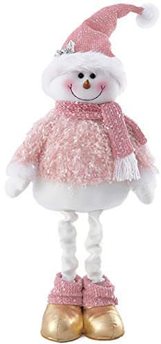 BALONAR 37.4inch Large Size Christmas Figurine Telescopic Length Christmas Ornament Snowman Standing Home Decorations Doll Soft Door Window Table Tree Holiday Xmas Season Decor (Pink Snowman)