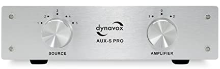 Dynavox AUX-S Pro - Conmutador de extensión de Entrada con 5 entradas RCA para Dos amplificadores estéreo y Envolvente, Color Plateado