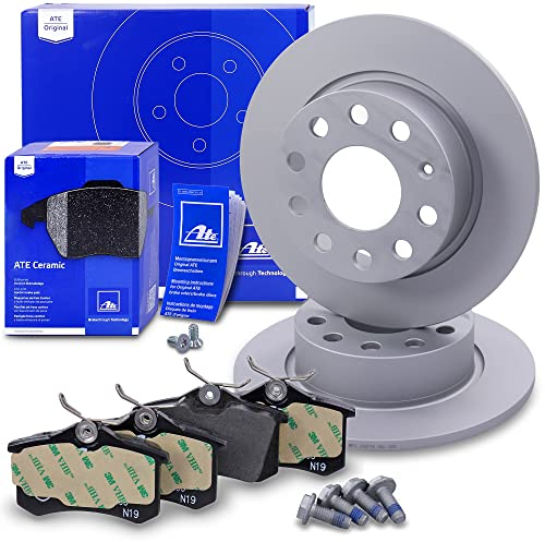ATE Bremsenset Hinterachse inkl. Bremsscheiben hinten Ø 253 mm voll und Ceramic Bremsbeläge hinten Kompatibel mit AUDI A3, SEAT ALTEA, LEON, SKODA OCTAVIA, YETI, VW BEETLE, CADDY, EOS, GOLF