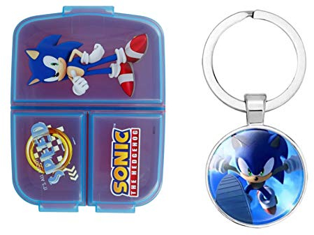OM SUPPLIES Sonic - Lonchera reutilizable con 3 compartimentos para niños, incluye llavero Sonic