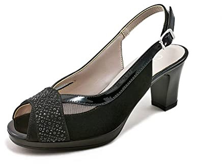 Cinzia Soft IAB323849C - Slingback Spuntate in Camoscio e Vernice, 35 Nero