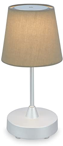BRILONER - LED Tischlampe kabellos mit Lampenschirm aus Stoff, dimmbar in Stufen, warmweiße Lichtfarbe, Nachttischlampe, Leselampe, LED lampe, Campinglampe, Tischleuchte, Akku Lampe, 30x15 cm, Taupe