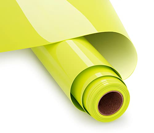 UIOK Plotterfolie Textil 30.5 x 365.7cm Flexfolie Plotter Textil,Neon Gelb Flexfolie Bügelfolie Plotter Heat Transfer Vinyl für DIY T-Shirt, Transferfolie Plotter Flexfolie (Neon Gelb)