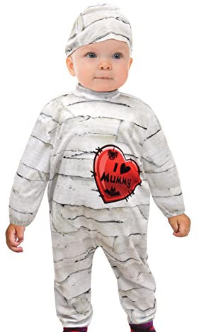 Ciao-Mummia costume travestimento tutina baby (Taglia 6-12 mesi) con cuffietta, Colore Bianco, 14392.6-12