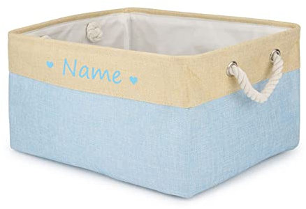 TONYFY Personalisierte Hundespielzeug-Aufbewahrungsbox, Zusammenklappbarer Aufbewahrungskorb mit individuellem Tiernamen, Zum Aufbewahren von Hunde Katzen zubehör, Haustierbedarf (Herz-Hellblau)