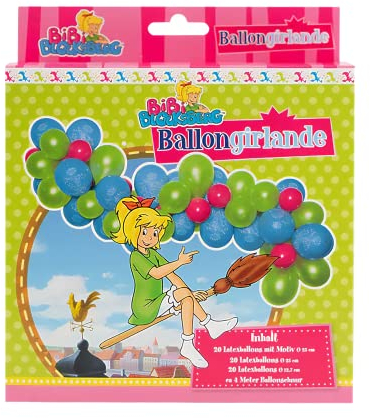 Party Factory `Bibi Blocksberg´ Ballongirlande aus 60 blauen, grünen und pinken Latexballons, Ø25 und 12cm, inklusive 4m Ballonband