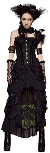 Ro Rox Cyra Rock High Low Ruffle Saum Sexy Gotisch Spitze Plissee Maxi Asymmetrisch, Schwarz, L