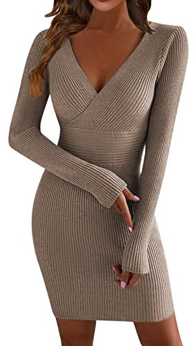 Vestido de suéter de Punto Sexy para Mujer en otoño e Invierno. Vestidos Manga Larga Vintage(2-B,S)