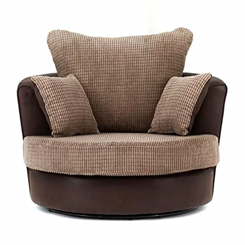 New Modern Luca Brown and Coffee Swivel Chair - Single Seater 360 Rotation Chair Fabric and Leather