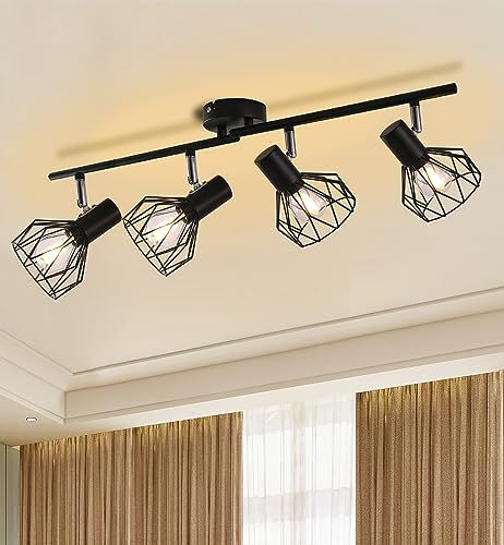 Mchoter Spot-Leuchten für Decken 4-Wege justierbarer Metalldraht Käfig Drehbare Strahler E14 Basis schwarze Deckenleuchten für Innenküche Wohnzimmer Schlafzimmer (keine Birnen)